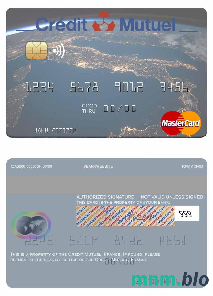 France Credit Mutuel Bank przykład karty mastercard w formacie PSD